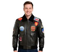 Schwarze Top Gun A2-Bomberjacke aus Leder für Herren, Perth 2XL