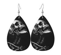 Schwarze Totenkopf-bedruckte tropfenförmige Leder-Ohrringe | High-End-Design, leichte Luxus-Ohrringe