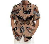 Schwarze Tshirt Herren Kurzarmhemd Herren Herren T Shirt Reverskragen 3D Druck Knopfleiste Strandhemd Mit Brusttasche Loose Fit Freizeithemd Tshirt Männer (Hellbraun, L)