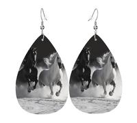 Schwarze und weiße Pferde-Ohrringe für Frauen, tropfenförmige Leder-Ohrringe, doppelseitig, baumelnd, leicht, Damen-Ohrschmuck, Schmuck, modisch, Geburtstagsgeschenk
