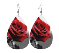 Schwarze und weiße rote Rosen-Ohrringe für Damen, tropfenförmige Leder-Ohrringe, doppelseitig, baumelnd, leicht, Damen-Ohrschmuck, Schmuck, modisches Geburtstagsgeschenk