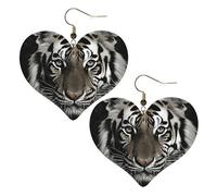 Schwarze und weiße Tiger-Leder-Ohrringe für Frauen, Herz-Ohrringe, leichte baumelnde Ohrringe, Schmuck-Geschenke