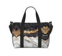 Schwarze weiße Goldfolie Marmor gemusterte Seesack, tragbare Umhängetasche, geeignet für Fitness, Pendeln, Reisen.