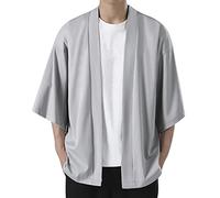 Schwarzer-Cardigan Herren: Strickjacke Herren Sommer Leicht Kimono Kurze Robe Vorne Offen Strand-Poncho Hemd Japanischer Bademantel Leinen-Cardigan Shirts Nachtwäsche, Geschenke Für Männer