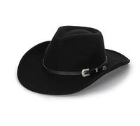 Schwarzer Cowboy-Hut für Cowgirls, Frauen und Männer im Western-Stil mit breiter Krempe aus Filz, Fedora Panama Hut mit abnehmbarer Gürtelschnalle, 58
