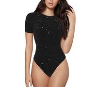 Schwarzer Glitzer-Einteiler für Damen, einfacher Erwachsenen-Body, Pyjama, einfarbig, Strampler für Nachtwäsche