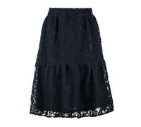 Schwarzer Midirock aus Jacquardspitze - Weiches, texturiertes Polyester, elastischer Bund L