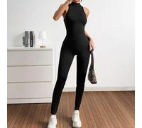 Schwarzer nahtloser ärmelloser Jumpsuit aus Strick