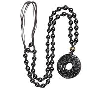 Schwarzer Obsidian Charm verstellbar Obsidian Anhänger Halskette mit Perlenkette Unisex Kristall Anhänger Länge verstellbar 66-76 cm