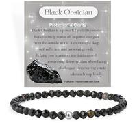 Schwarzer Obsidian - Schutz & Klarheit - Edelstein Perlen Armband für Frauen, 4mm Kristall Silber 925 Naturstein Schmuck Elastisch Armbänder Damen, Chakra Spirituelle Charms Armbänder Geschenke