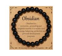 Schwarzer Obsidian Stein Armband für Frauen Damen Herren Edelstei Armbänder Perlenarmband Kristall Schmuck Geschenk für Frauen Mädchen Mama Freundin Tochter Tante Oma Freund