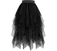 Schwarzer Tüllrock Schwarz,Tüllrock Lang Damen Große Größen Puffy Tütü Rock Tüll Röcke Unregelmäßiger A-Linie Mit Elastische Hohe Taille, Karneval Feen Kostüm,05 Schwarz,M