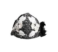 Schwarzer Wollhut mit weißen floralen Verzierungen Einheitsgröße