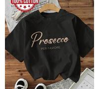 Schwarzes Baumwoll-T-Shirt für Frauen mit dem Aufdruck "Prosecco PER FAVORE", Y2K-Stil, Gothic-Stil, Streetwear