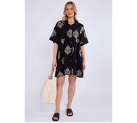 Schwarzes besticktes Smok-Kleid mit übergroßem Mini-Shirt S/M