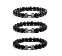 Schwarzes Charm-Hantel-Armband für Herren, Fitness-Armband, 8 mm, natürlicher vulkanischer Lavastein, Stretch-Perlen, Armband, Fitnessstudio, Yoga, Angst, Perlenarmband, Fitness, Barbell, Schmuck für