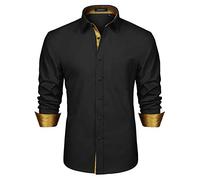 Schwarzes Gold Langarmhemd für Männer Fashion Classic Collar Button Down Casual Formal Party Prom Concert Hemd