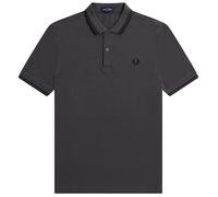 Schwarzes, graues Poloshirt mit Doppelstreifenkragen von Fred Perry XS