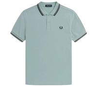 Schwarzes, hellblaues Poloshirt mit Doppelstreifenkragen von Fred Perry XS