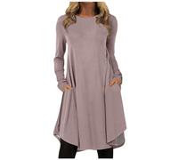 Schwarzes Kleid Damen Abendkleider Elegant Für Hochzeit Jerseykleid Spaghettiträger Einfarbig Rundhals Langarm Swing Pulloverkleid Mit Tasche Casual Locker Blusen Boho