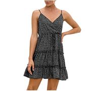 Schwarzes Kleid Damen Frühlingsangebote Boho Sommerkleid Blumen Kurzarm Retro Knielang Strandkleid Lang Elegant Brautjungfer Chiffon Langes Bodenlang Kleid Kurzarm-Revers Elegant Lässig Kleidung