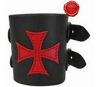 Schwarzes Lederarmband mit rotem Templerkreuz
