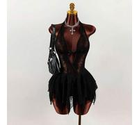 Schwarzes Sommer Goth Club Y2K Mini-Kleid mit tiefem V-Ausschnitt, rückenfrei, Spitzen-Patchwork, asymmetrischem Punk-Saum, Sweet&Chic Streetstyle für
