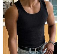 Schwarzes strukturiertes Stoff Slim Fit Casual Herren Tanktop für den Sommer