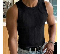 Schwarzes strukturiertes Stoff Slim Fit lässig Herren Tanktop für den Sommer