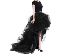 schwarzes tütü damen, Tüllrock Damen Asymmetrischer Rock Orne Kurz Hinten Lang Retro Tanzrock Vintage Petticoat 80er A-Linie Ballkleid Ballet Rockabilly Tanzkleid Party Abendkleid