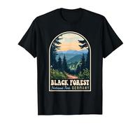 Schwarzwald Nationalpark Deutschland Retro Reise Souvenir T-Shirt, Herren, Schwarz, L