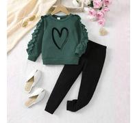 Schweißhemd Und Leggings Mit Raglanärmeln Und Wellenkante, Mit Heart Print Für Junge Mädchen