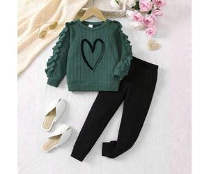 Schweißhemd Und Leggings Mit Raglanärmeln Und Wellenkante, Mit Heart Print Für Junge Mädchen