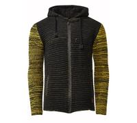 Schwerer Kontrast Grobstrick Jacke mit Kapuze und Zipper XL