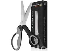 SCHWERTKRONE® Zickzackschere [PROFI ZACKENSCHERE] - Zickzackschere Stoff - Zackenschere Stoffschere - Zick Zack Schere - Wellenschere - Stoffschere Zickzack - Doppeltes Kugellager (Länge: 23cm)