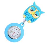 Schwesternuhr mit Clip Eule Silikon Taschenuhr Blau für Pflege | Quarzwerk, Dehnbares Material, Druckknopf zum Öffnen, Medizinischer Einsatz, Unisex, Damen und Herren