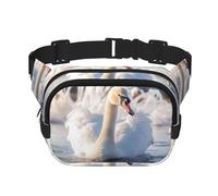 Schwimmende weiße Schwäne bedruckte modische Crossbody-Tasche, Wander-Hüfttasche, quadratisch, doppellagig, Reise- und Fitness-Umhängetasche