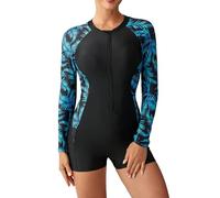 Schwimmshirt Damen Langarm,Langarm Badeanzug Damen: Uv Rashguard Shape Bauchweg Bademode Swimwear Slim Fit Einteiliger Badeanzüge Badebekleidung Große Größe Push Up Schwimmanzug Swim Suit Schwarz S