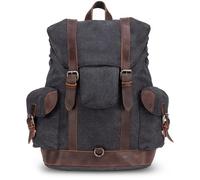 SCIPPIS Canvas Rucksack Vintage - robuster Daypack mit Lederapplikationen, Laptopfach & Seitentaschen, Wanderrucksack & Alltagsrucksack für Damen & Herren, 30x15x40 cm, schwarz oder olive (Schwarz)