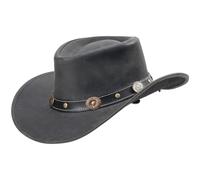 SCIPPIS Montana Lederhut - Schwarzer Westernhut aus Leder mit Concho-Hutband, formbarer Krempe & Schweißband - Cowboyhut für Outdoor, Reisen & Festivals (DE/NL/SE/PL, Alphanumerisch, L, Schwarz)