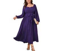 SCOMCHIC Damen-Maxikleid in Übergröße, langärmelig, quadratischer Ausschnitt, Hochzeitsgäste, Cocktailkleid, elegant, fließend, A-Linie, langes Kleid, Violett, XX-Large Mehr