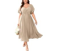 SCOMCHIC Damen Übergröße Hochzeit Gäste Cocktailkleider Sweetheart-Ausschnitt Rüschenärmel A-Linie Maxikleid, Beige, XX-Large Mehr