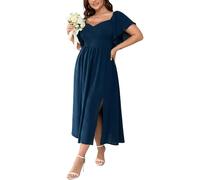SCOMCHIC Damenkleider in Übergröße, kurzärmelig, Herzausschnitt, Hochzeitsgäste, Cocktailkleid, gesmokt, A-Linie, Schlitz, Maxikleid