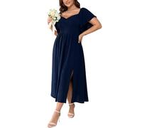 SCOMCHIC Damenkleider in Übergröße, kurzärmelig, Herzausschnitt, Hochzeitsgäste, Cocktailkleid, gesmokt, A-Linie, Schlitz, Maxikleid