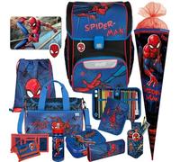 Scooli Schulranzen 1.Klasse Jungen EasyStart Schulranzen-Set "geeignet für Spiderman-Fans" (12tlg. mit Sporttasche, Brotdose, Trinkflasche, Stifteköcher, passend Geldbörse, Platzdeckchen, Schultüte)