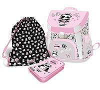 SCOOLSTAR Panda Schulranzen Mädchen 1 Klasse Tornister Schulrucksack Schultasche Set 3 teilig inkl. Federmäppchen Sportbeutel für Grundschule super leicht