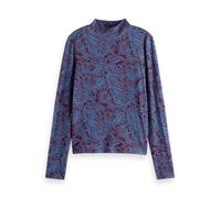 Scotch & Soda Damen T-Shirt All Over Printed Mock Neck Ls T-Shirt, Blue Mountain Paisley Lake Blue,XS