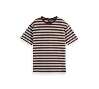 Scotch & Soda Men's Relaxed-fit Waffle Striped T-Shirt, Cold Brew/Sky Blue Stripe, M