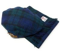 Scott and MacKenzie Harris Tweed Flatcap Kappe und Schal Set in schwarzer Armbanduhr Tartan, schwarz/schottenmuster, One size