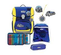 SCOUT Der echte sicherer Schulrucksack, Alpha DIN Blue Police Set 4-teilig, ca. 20 l Volumen, ca. 1.200 g Gewicht (ohne abnehmbare Elemente)